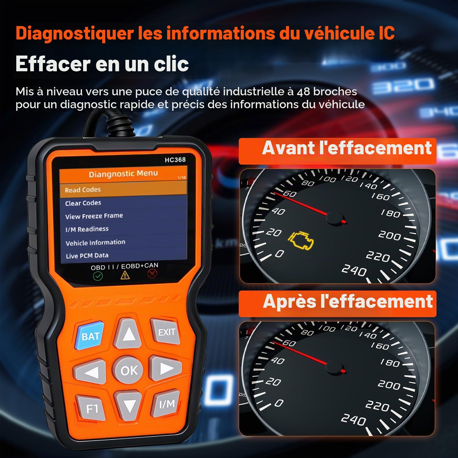 OBD2 Diagnostic Auto Valise Voiture,OBD2 Valise Diagnostic Auto Multimarque Français,Lecteur de Codes de Panne Moteur pour BMW Peugeot VW Audi Tous Les Véhic (HC368)