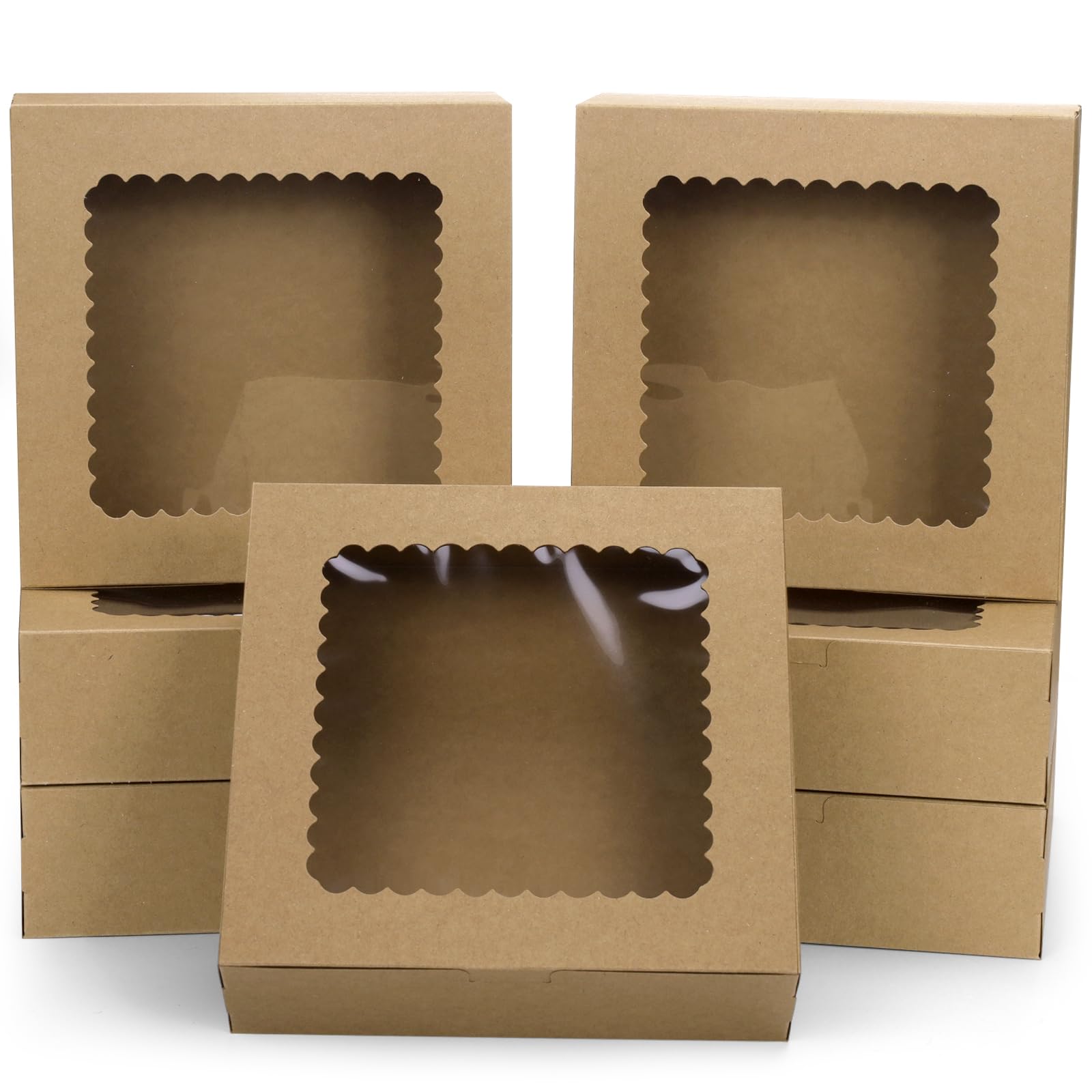 SDBYING 25Pcs Kraft Bakery Boxes 8" x 8" x 2.5" Cookie Box with Window