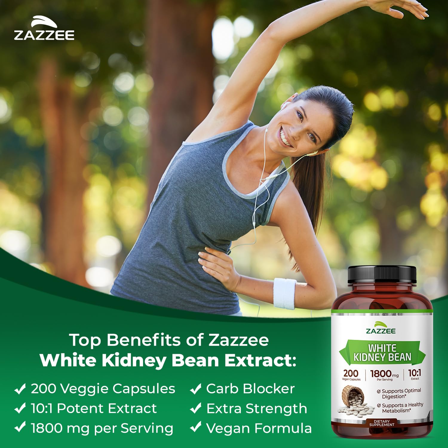 Zazzee White Kidney Bean 10:1 Extract, 1800 mg per Serving, 200 Capsules — Amazon image 3