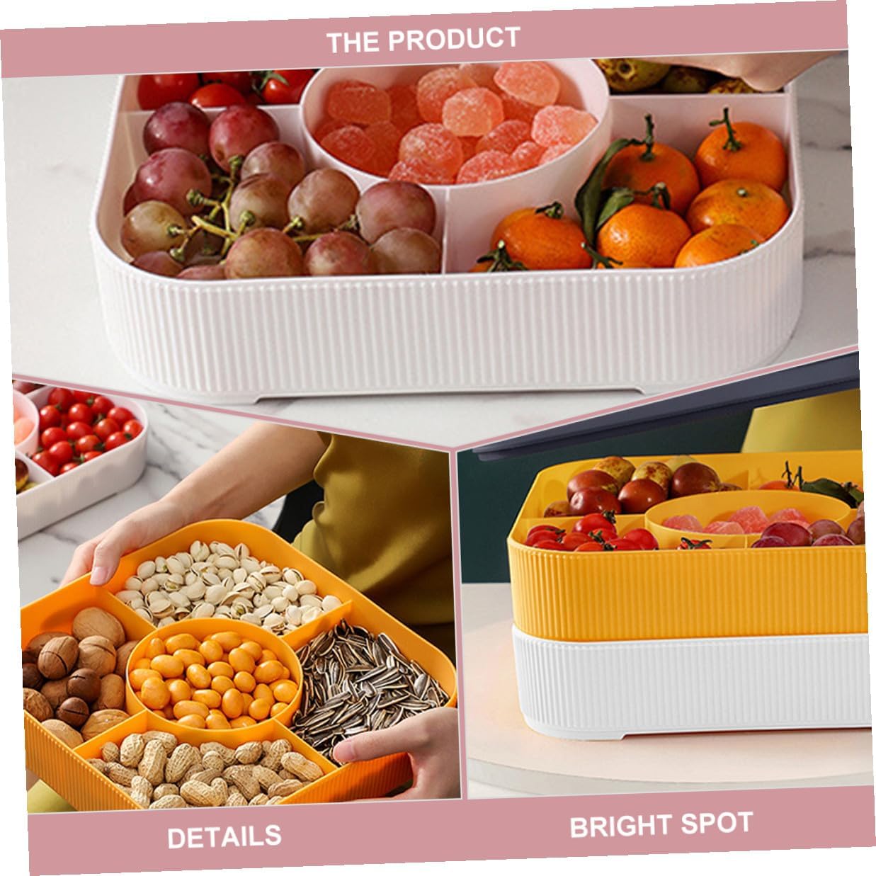 Multi-compartment Candy Container and Fruit Serving Tray with Lid, Double-layer Snack Storage Box for Party and Living Room Use