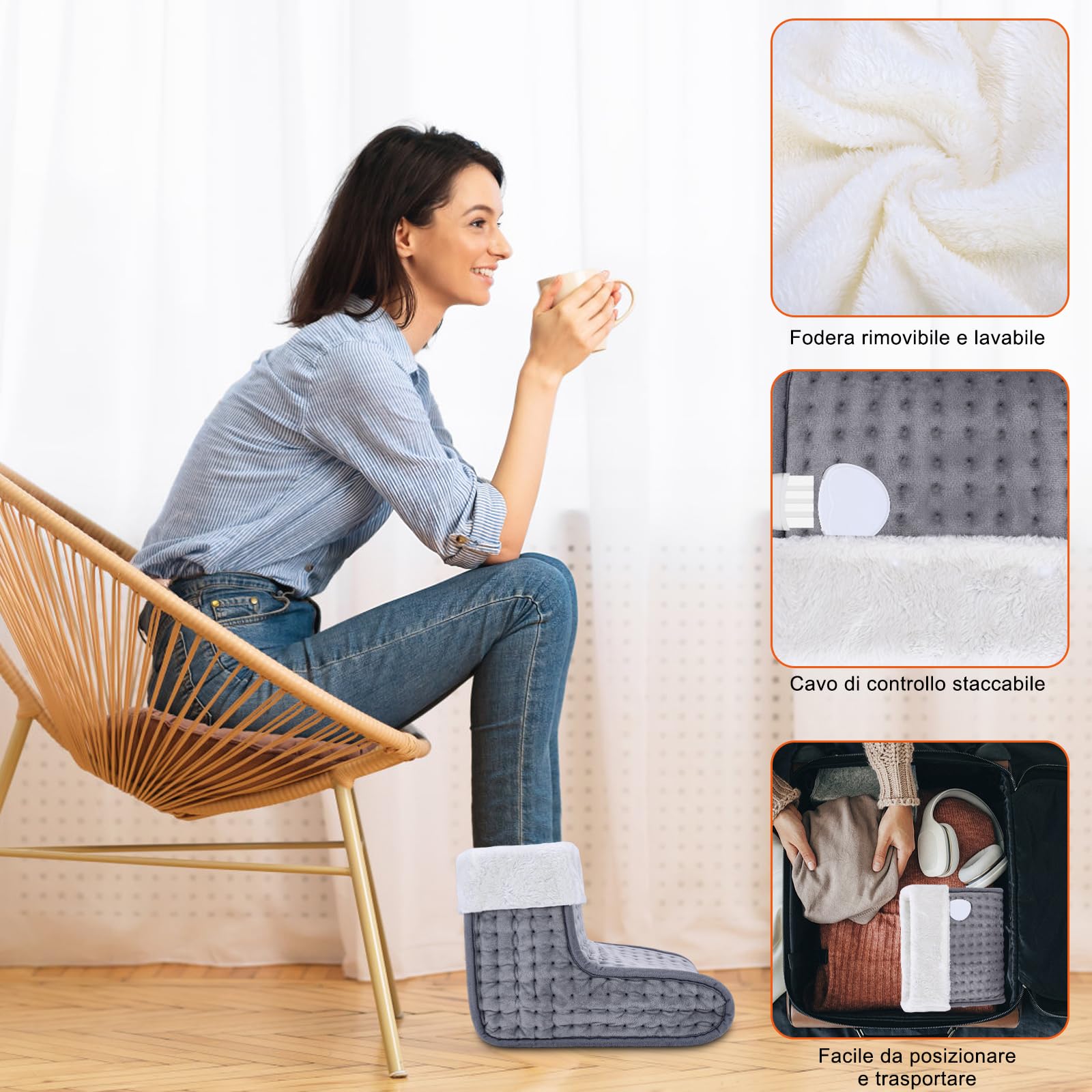 Biutee Scaldapiedi Elettrico, Foderato con Scaldapiedi Lavabili, Riscaldamento Rapido, Temperatura Regolabile da 30-60°C, Spegnimento Automatico,Impostazione Timer Intelligente, Scuro Grigio