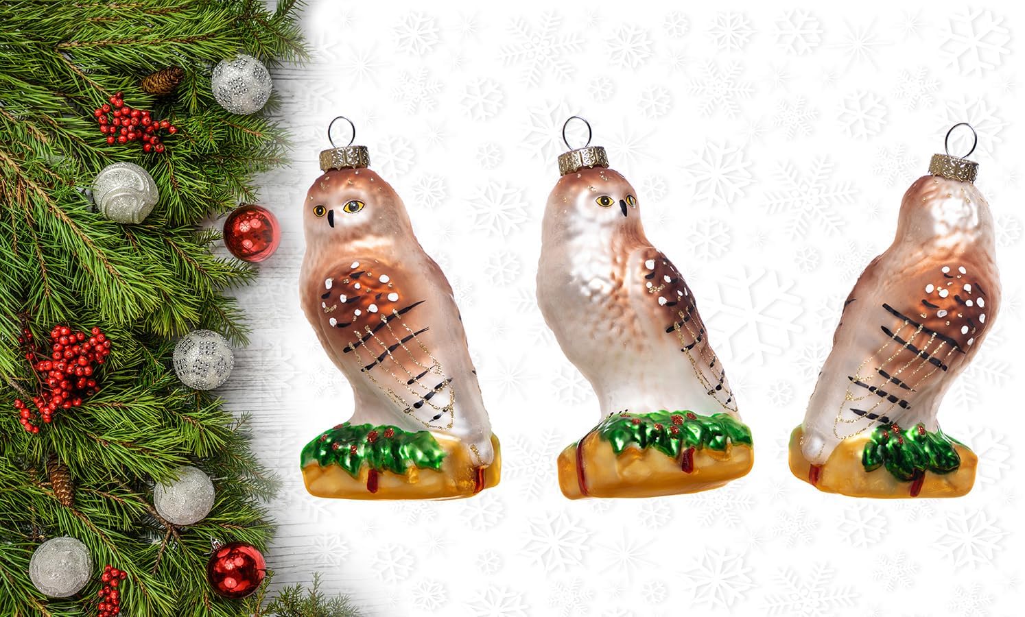 Set of 2 Hand Blown Glass Owl Ornaments for Christmas Tree, Hanging Glass Owl Christmas Ornaments - Image 3