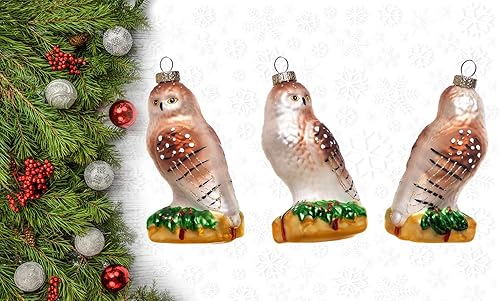 Miniatura 3 de Juego de 2 adornos de búho de vidrio soplado a mano para árbol de Navidad, adornos de Navidad de búho de vidrio colgante