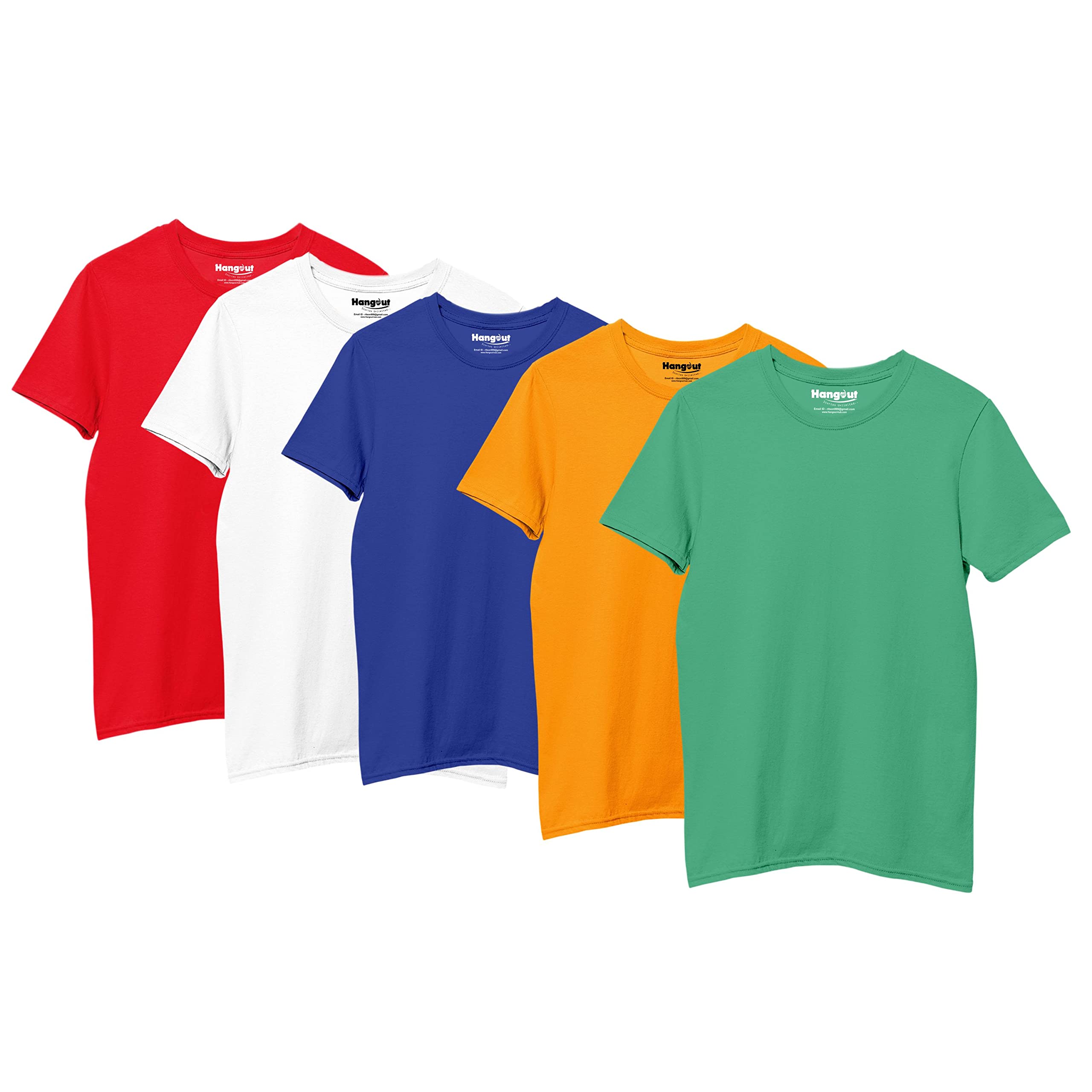 Hangout HubHH88 Cotton Tshirt for Kids | Super Combed Cotton Boy's T-Shirt | Regular Fit | Solid Plain Tees | Round Neck T Shirt | Half Sleeves | Pack of 5