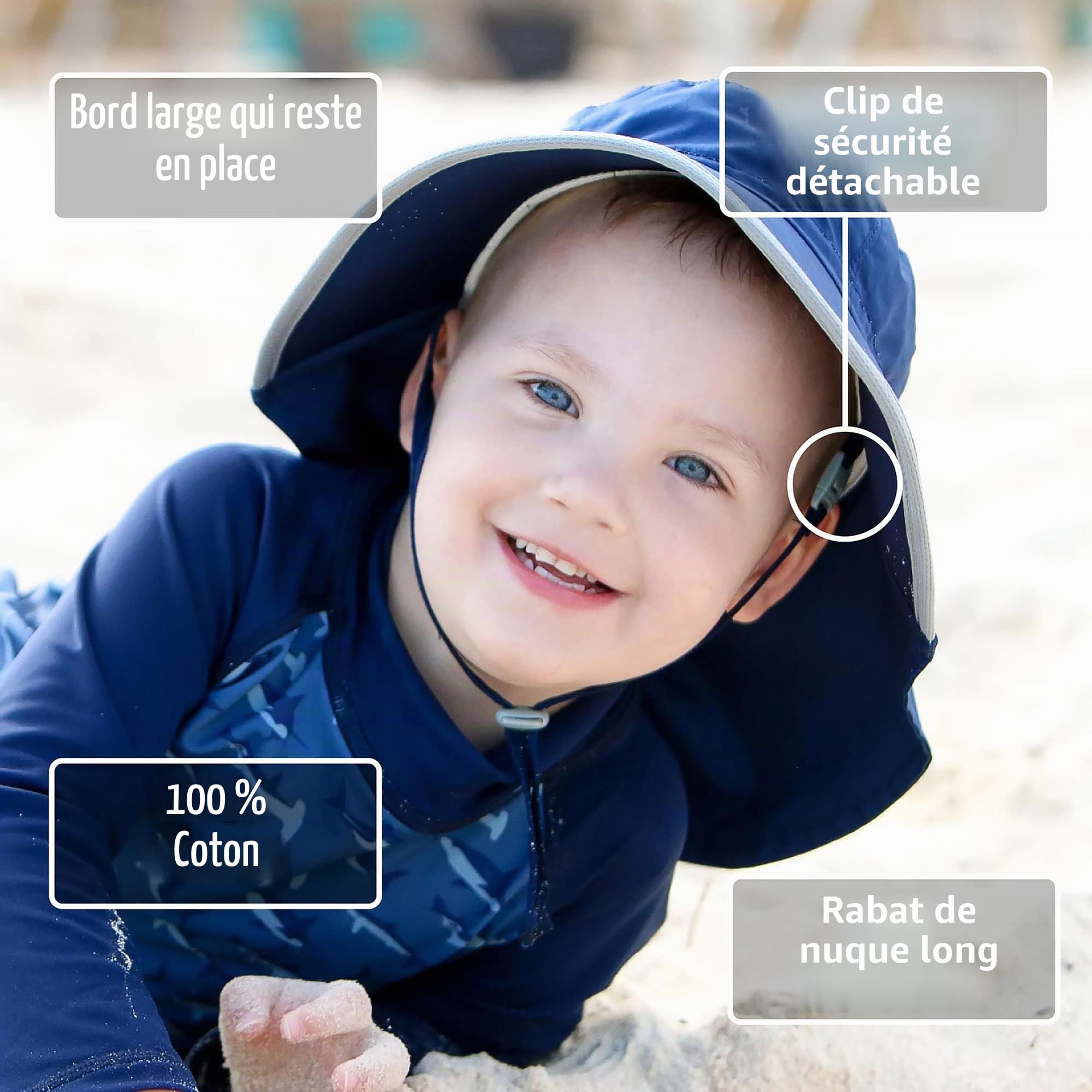 JAN & JUL Chapeau de soleil réglable en coton UPF 50+ pour enfant, 2-5 ans