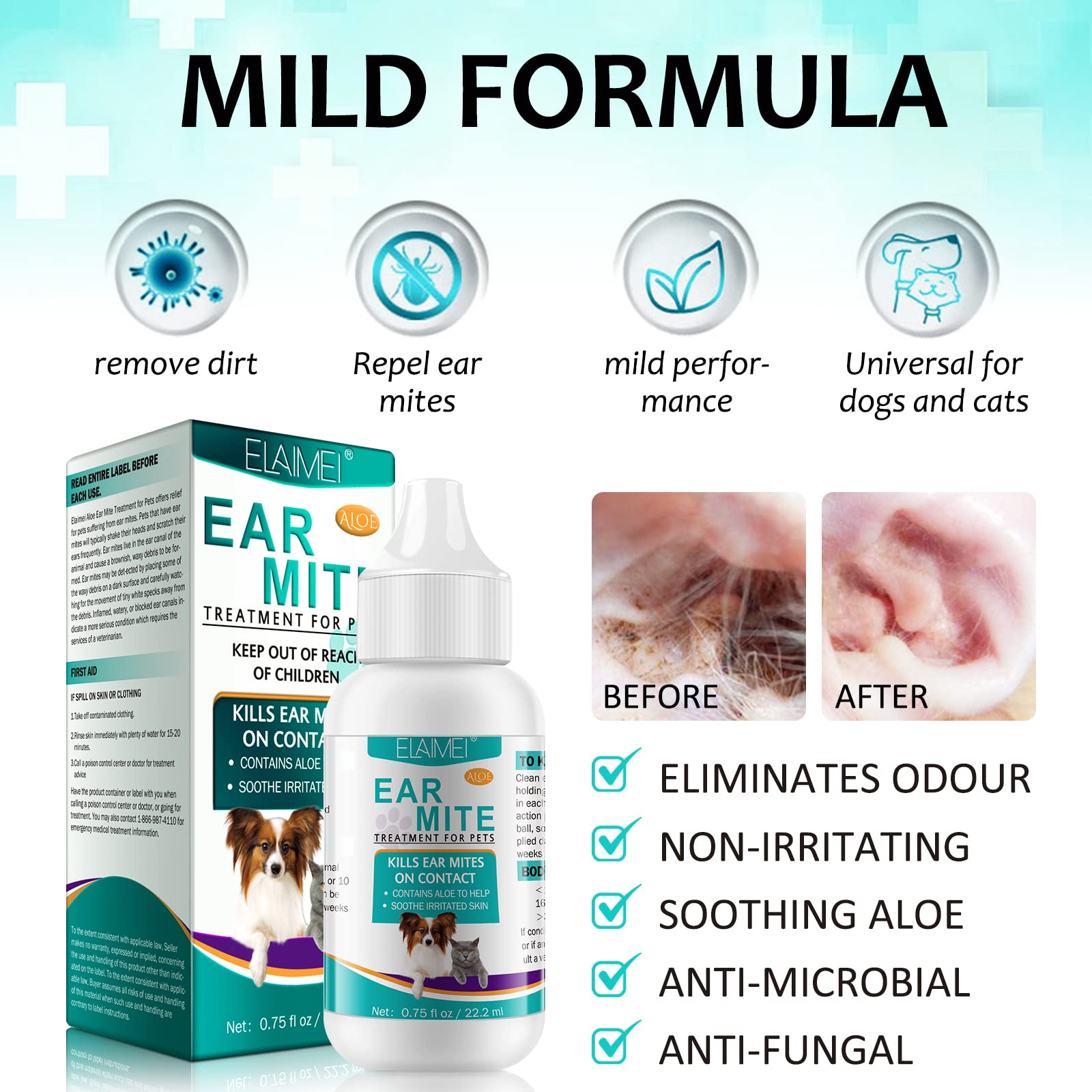 JSBNQRMZ Ear Care for Dogs,2Pcs Ear mite treatment for dog,Provides Relief For Yeast Infection,Alleviation Suffering From Ear Mites&Built-Up Wax And Dirt.For Puppy,Cats And Dogs - Image 2