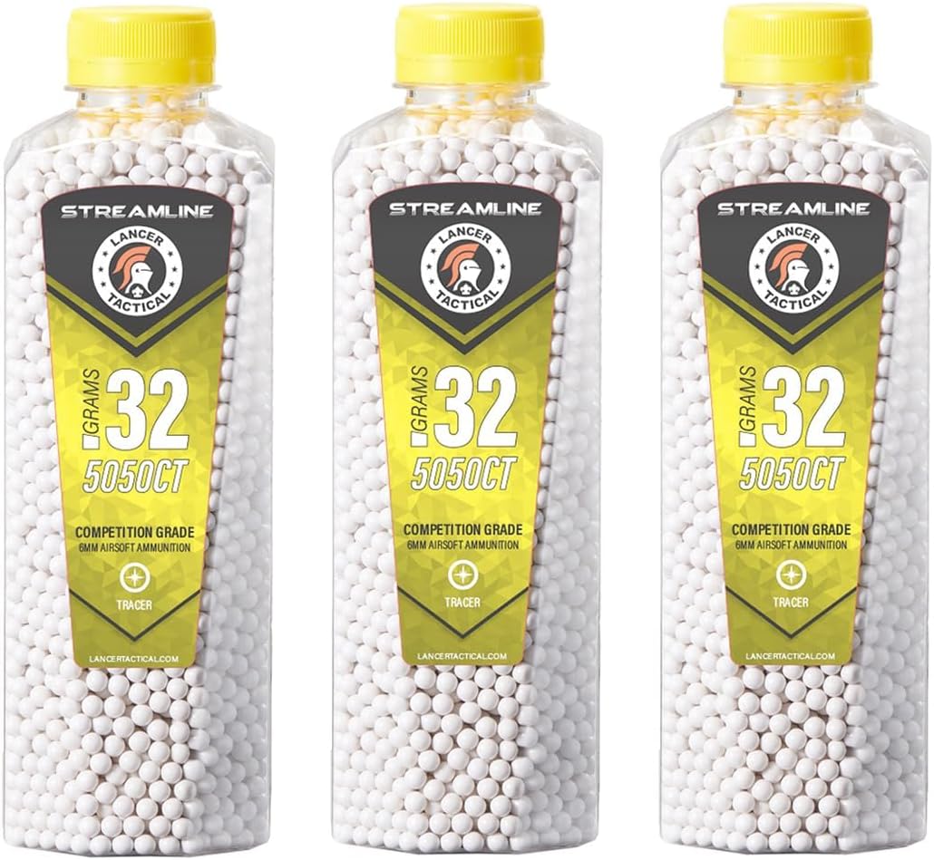 Lancer Tactical New Polished Airsoft BBS-Competition Grade, Made in Taiwan, 5050 Count, Preimum Tracer 0.20g/0.32g Bottle X3