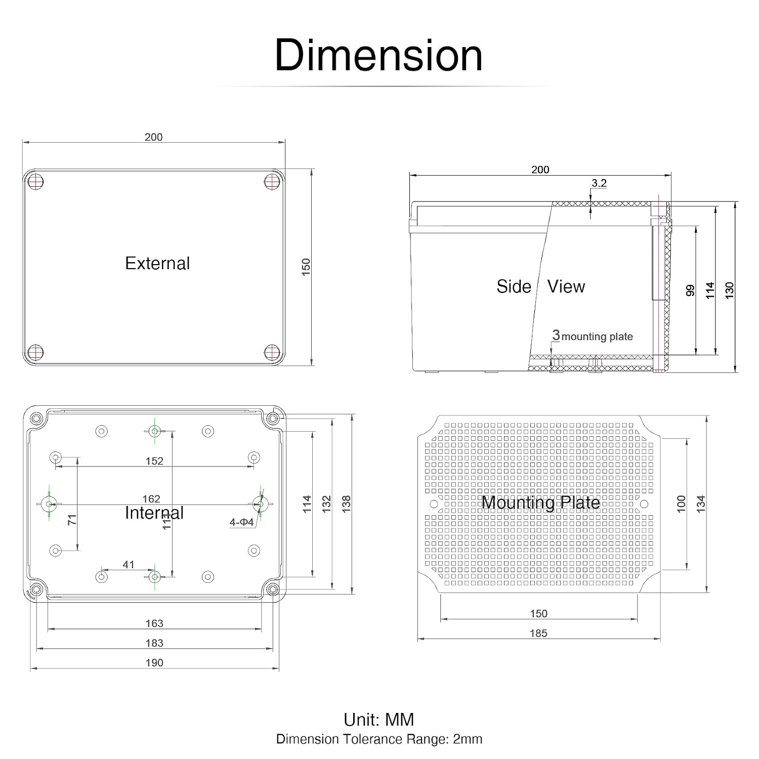 QILIPSU Outdoor Junction Box IP67 Waterproof Project Box ABS Plastic Weatherproof Electrical Enclosure Gray Cover (7.9"x5.9"x5.1")