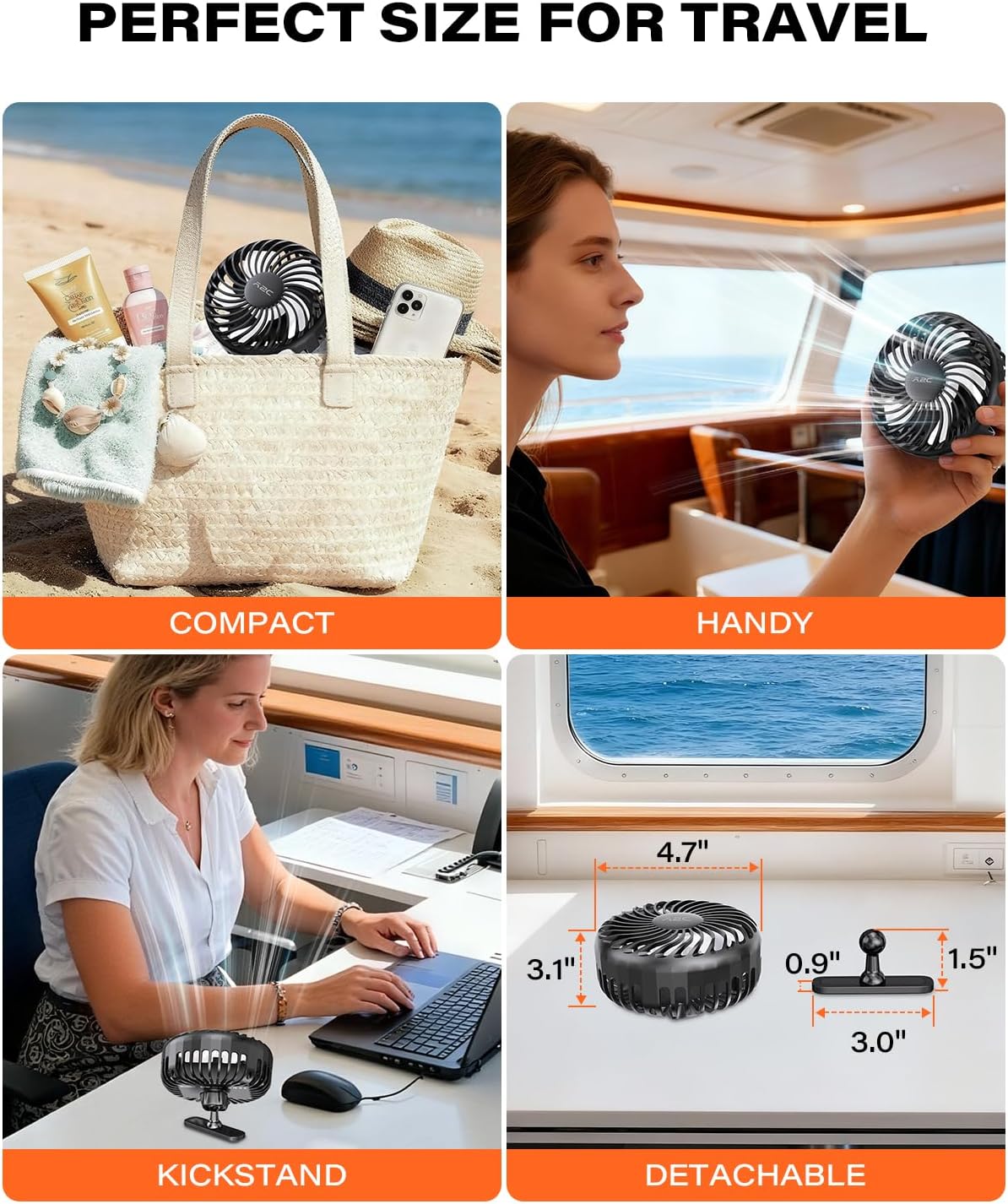 A2C 4.7-Inch Big Magnetic Cruise Ship Fan for Cabin Wall Ceilings, Cruise Essentials 2025, Versatile Clothes Hats Hooks, Rechargeable Battery, 360° Rotation, 3 Speeds, 2026 Travel Accessories Gifts