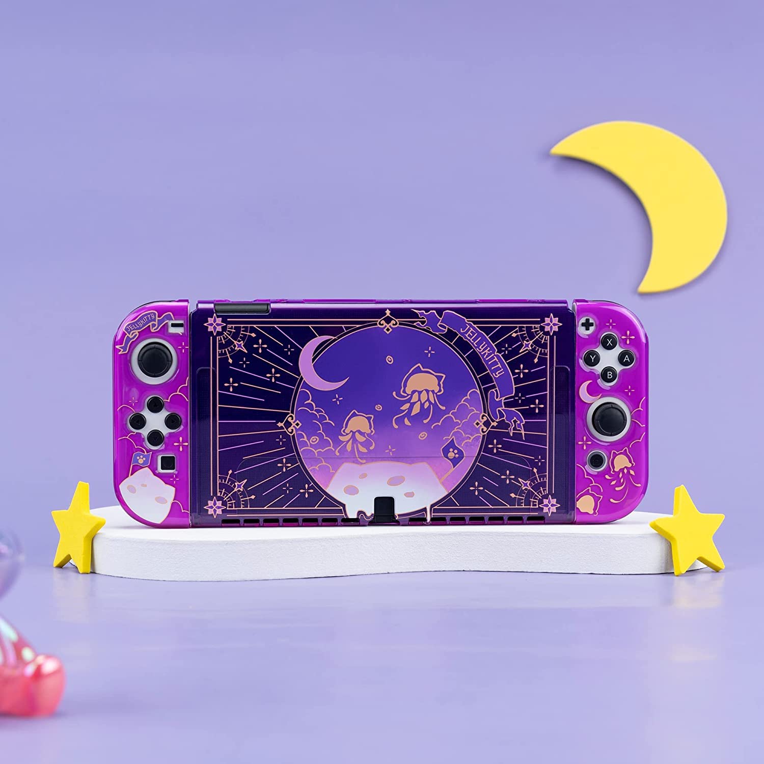 GeekShare Schutzhülle für Switch OLED-Modell, weiches TPU, schlanke Schutzhülle, kompatibel mit Switch OLED-Konsole und Joy Con (Jellyfish Cat)
