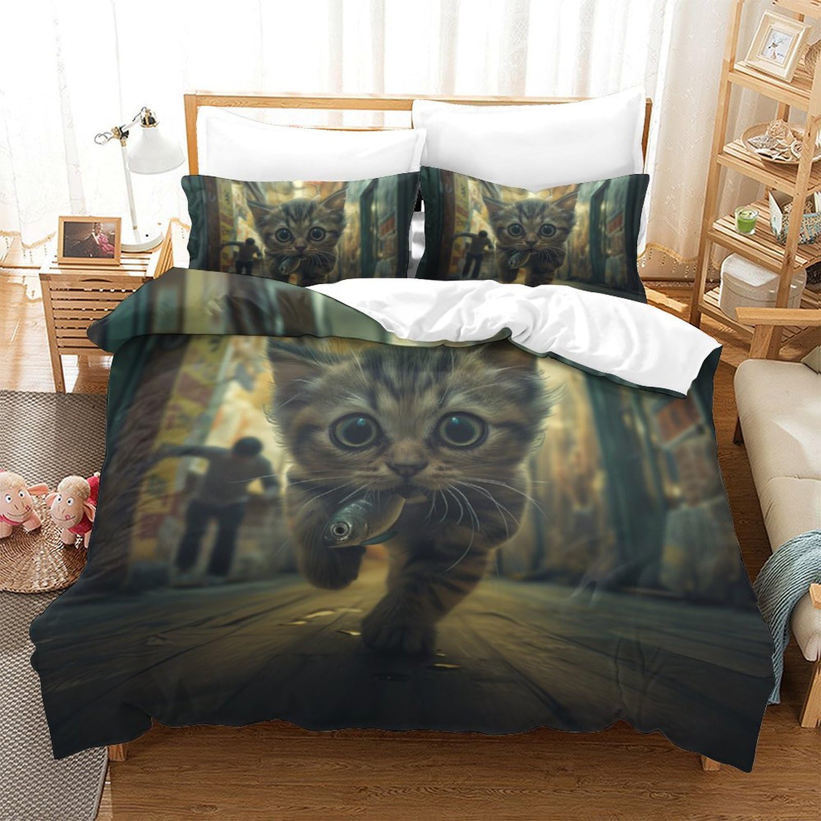 Housse de couette chat 3D pour transformer la chambre des enfants avec une parure douce 220x240