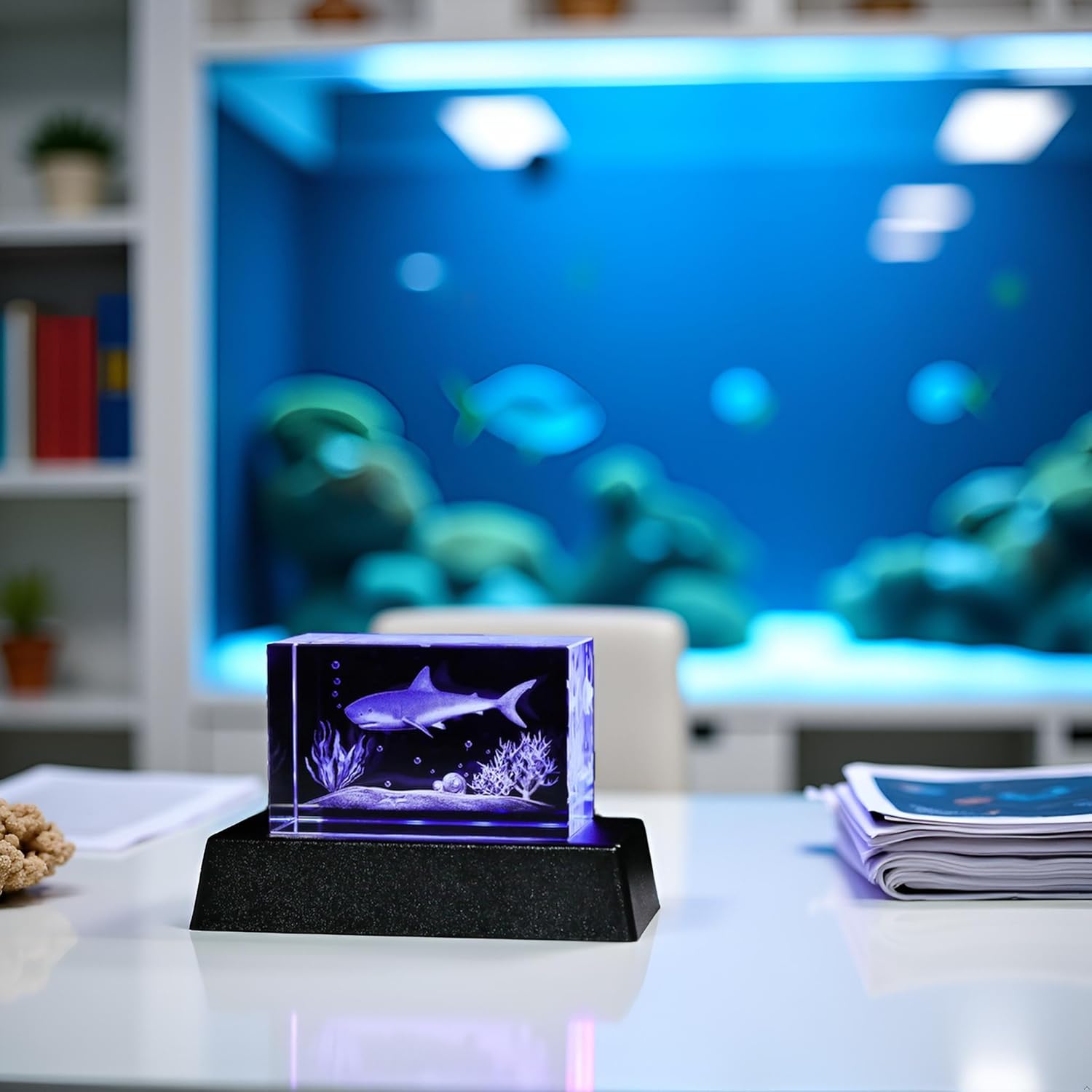 Movdyka 3D Crystal Shark Figurines with Colorful Light Base Sharks Statue Gifts for Shark Lovers Women Men Kids Christmas Ornament Glass Paperweight Decor - Image 6