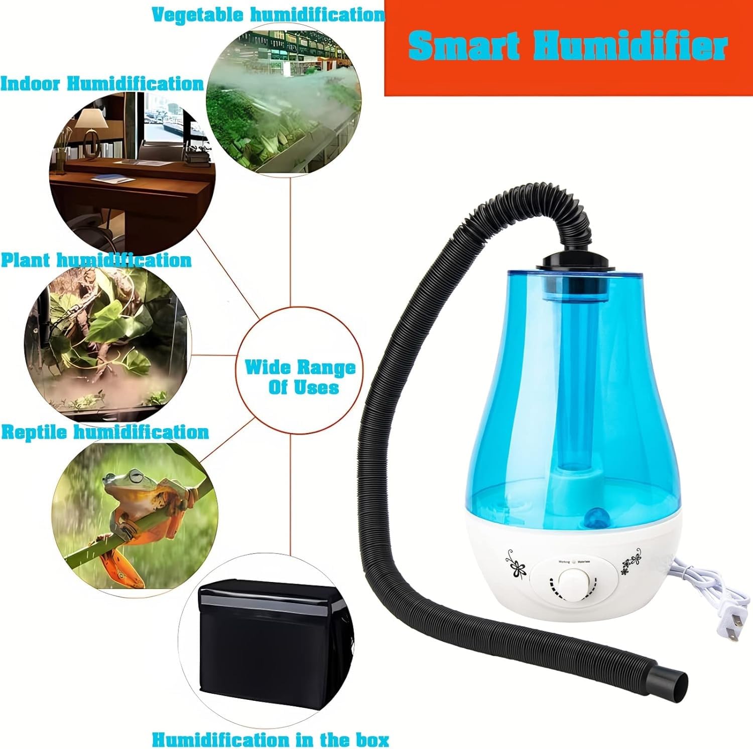 Nebulizador de Reptiles de Gran Capacidad de 3 L, Humidificador de Terrario, Máquina de Niebla para Reptiles y Plantas de Vivero(Black)
