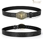 Western Leather Buckle Belt for Men Women Cowboy Cowgirl Longhorn Bull Pattern Floral Engraved Buckle Belt Gifts JASGOOD