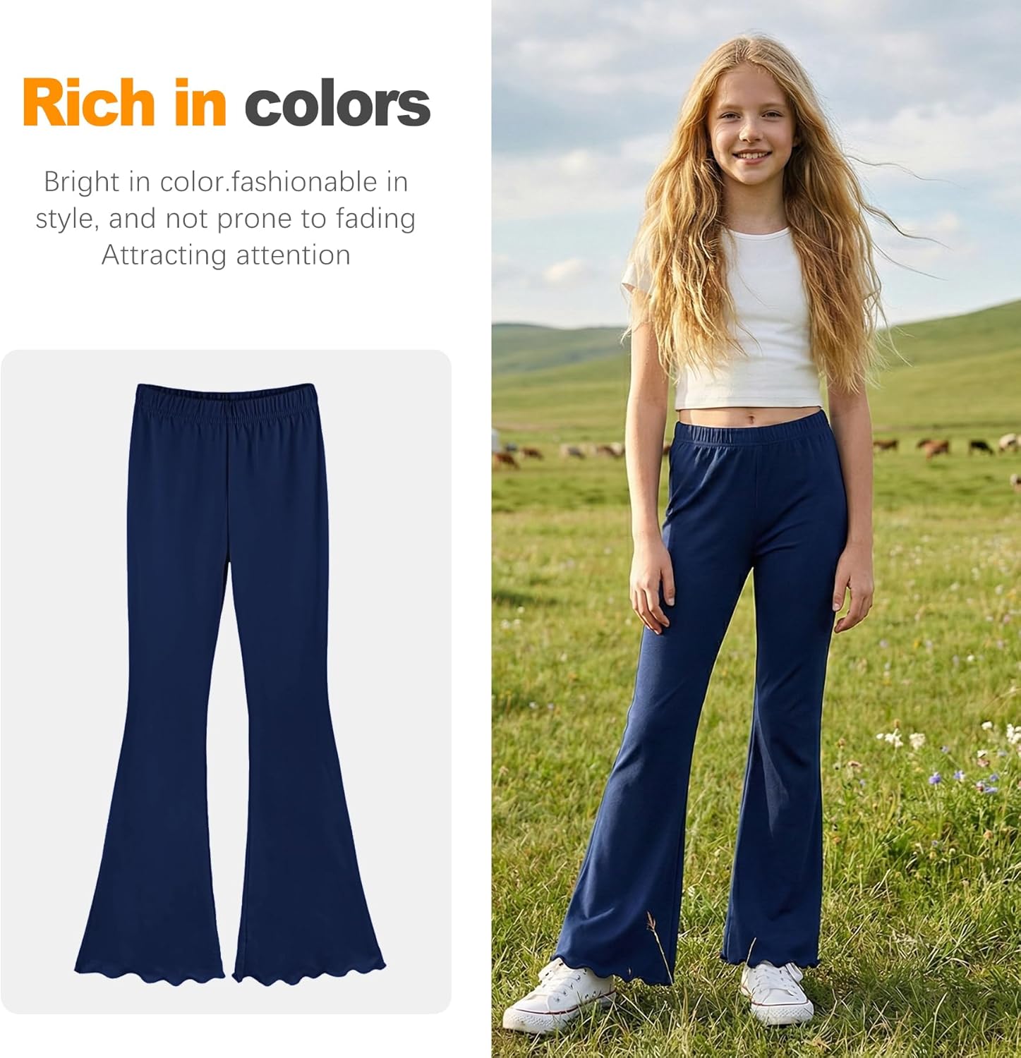 ZukoCert 3 Pack Girls Flare Leggings, Mid Waist Bell Bottom Pants for Kids, Kids Flare Pants Size 4-13Y - Image 5