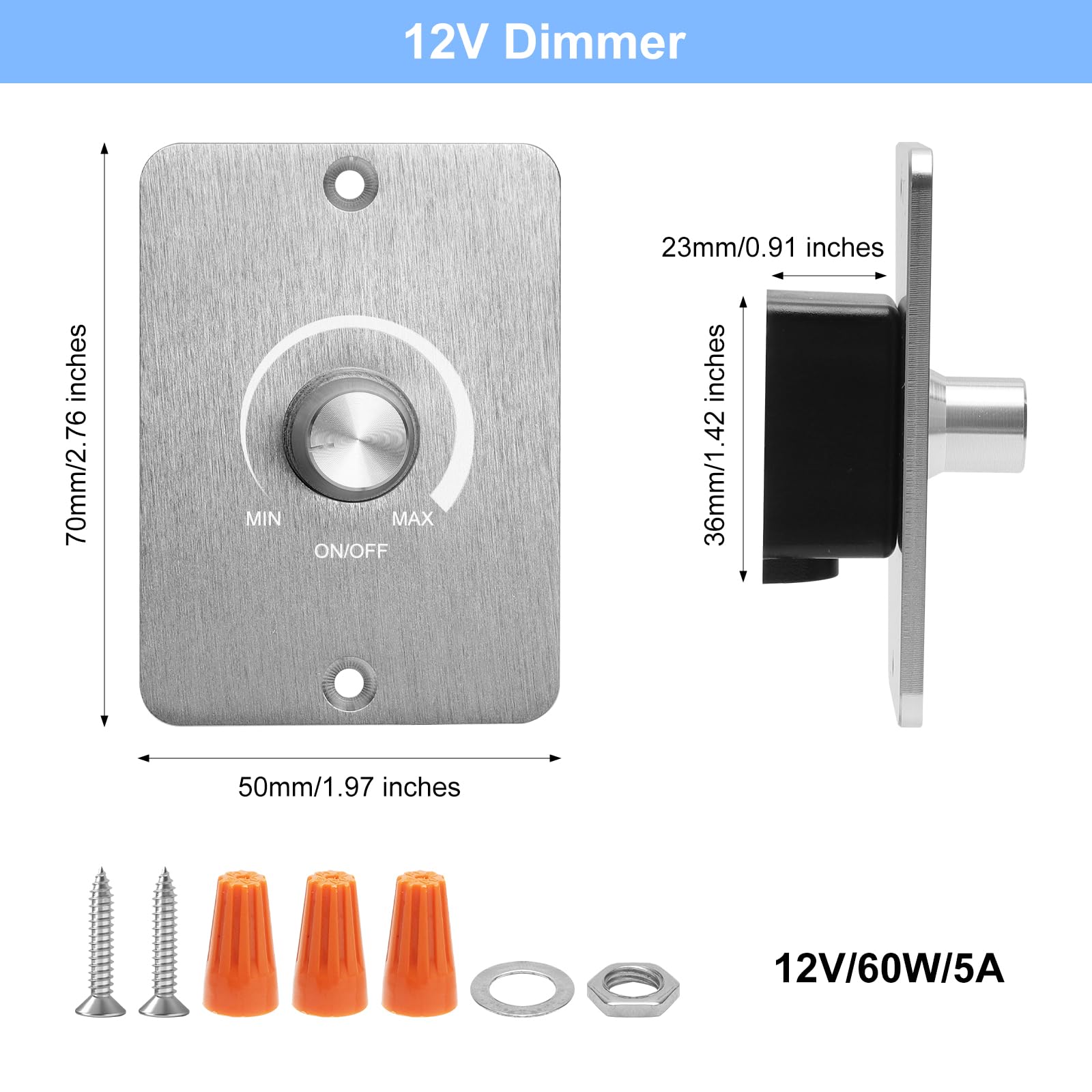 VOSSOT interruptor regulador de luz de 12 V para lámparas LED, regulador de luz de 12 V y 5 A para lámparas LED, sin parpadeos, regulable de forma continua – dimmer para iluminación de autocaravanas