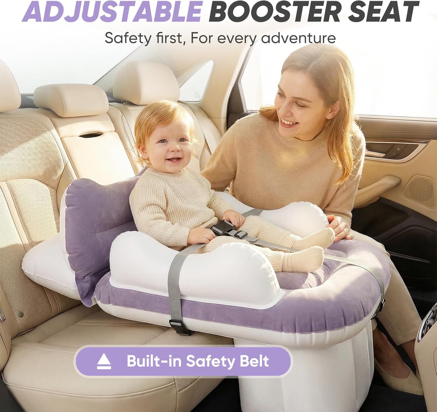 Inflatable Toddler Airplane Bed, Seat Extender for Kids with Cup Holder, Adjustable Dual-Chamber Design, Portable Travel Bed with Hand Pump & Carry Bag, Fits Most Economy Rows (Use Per Airline Policy)