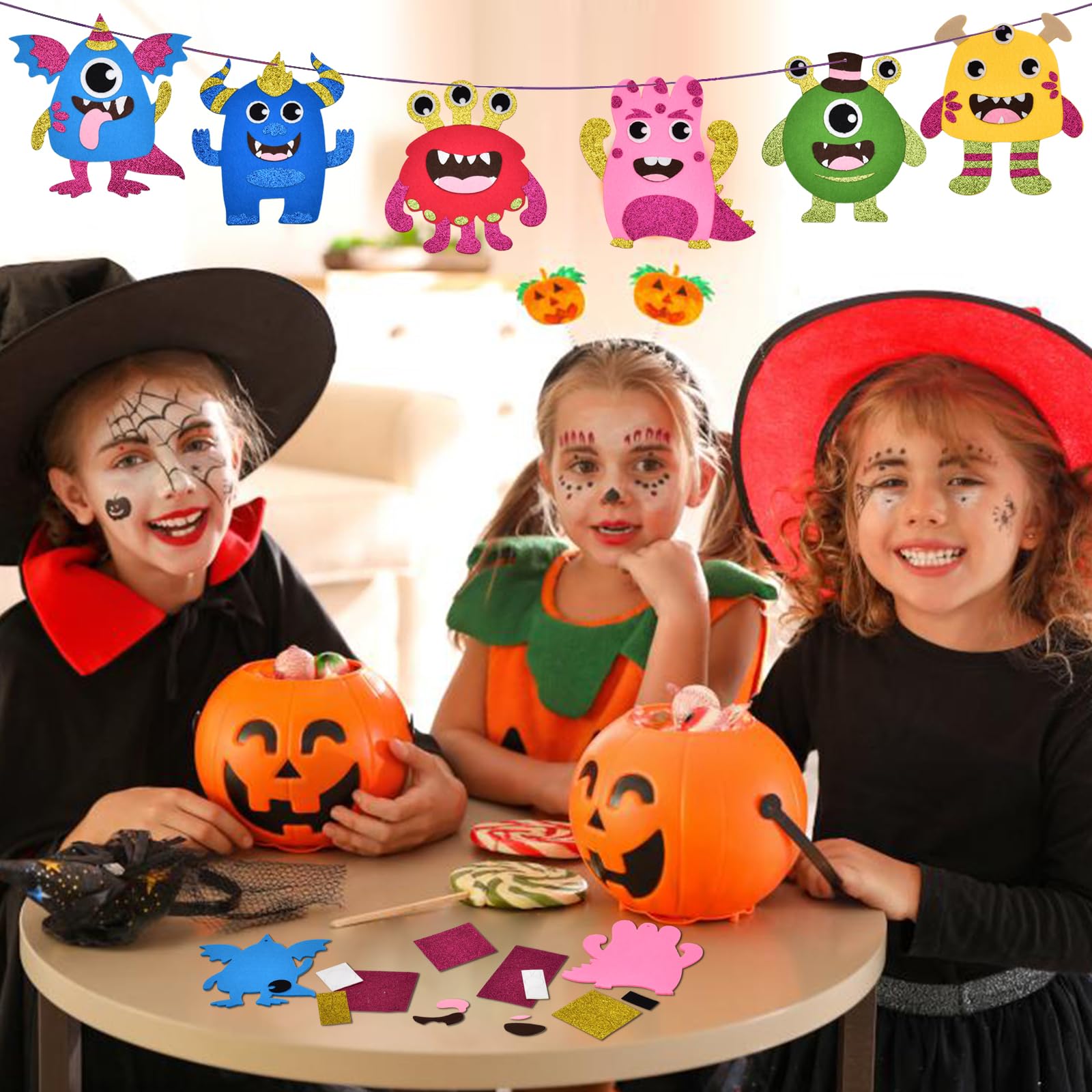 12 Kit Lavoretti Di Halloween Per Bambini - Adesivi In Schiuma Fai Da Te Con Zucca, Pipistrello E Fantasmi - Decorazioni Feste