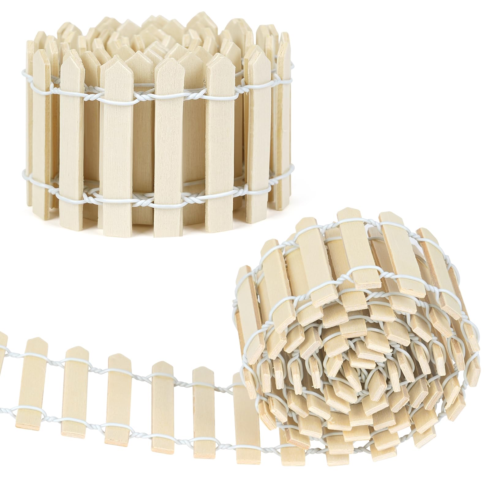 Aolso 2Pack Miniature Garden Kit Wooden Fence Dollhouse DIY, Mini Garden Furniture Gnome Fence, White 90 x 5 cm-Wood color