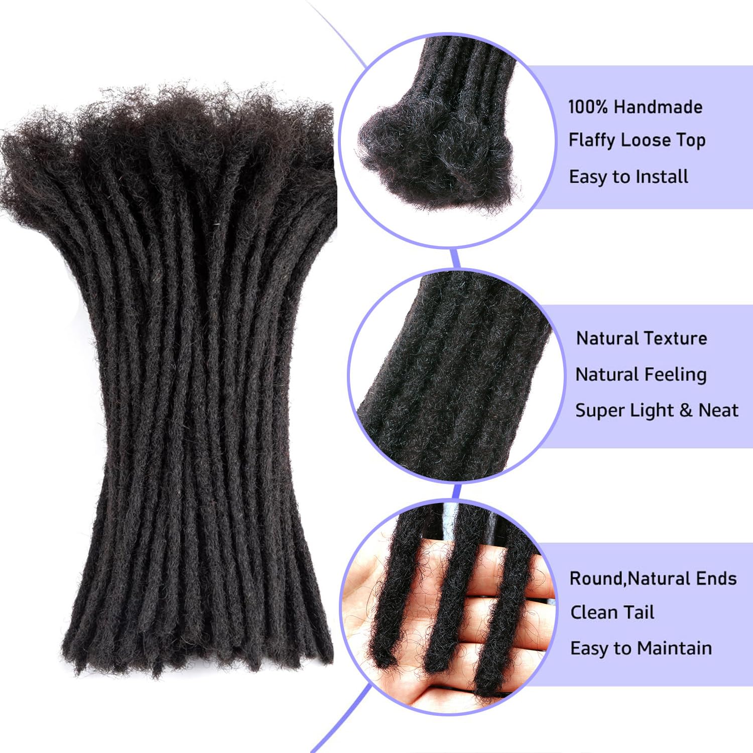 Dreadlock Extensions Human Hair Extensions for Braiding 0.8cm Afro Kinkyhair for Braiding Black Hair Extensions Dreadlocks Extensions (1B-0.6cm - Image 3