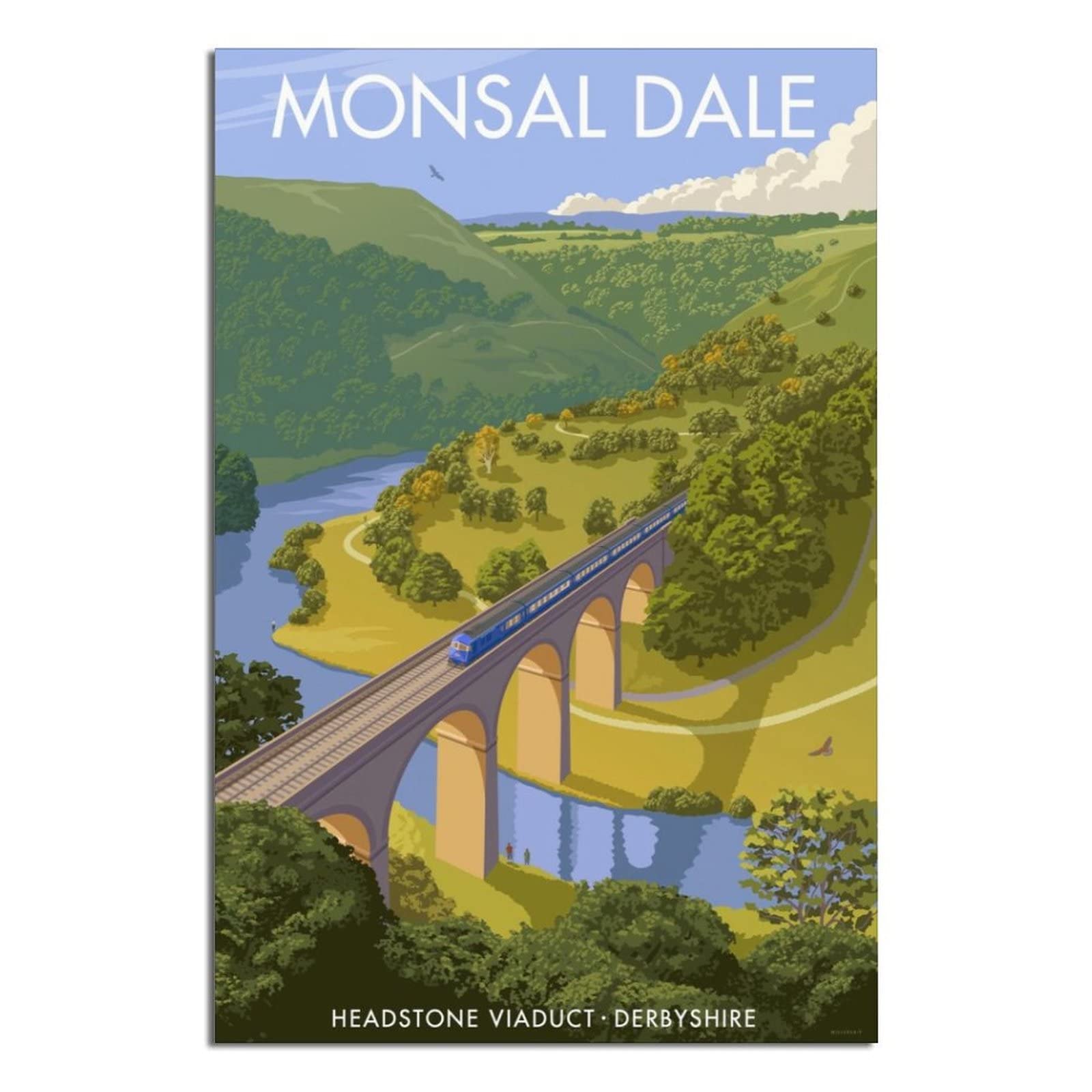 VTGCLT England Derbyshire Monsal Dale Vintage Travel Posters Headstone Viaduct Canvas Painting Pictures Prints Wall Art for Bedroom Office Decor 08x12inch(20x30cm)