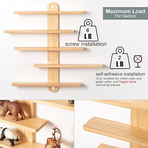 Miniatura 6 de Estantes flotantes de madera para pared, pequeños estantes de exhibición de madera para coleccionables, mini decoración, juguete, Toniebox, estante