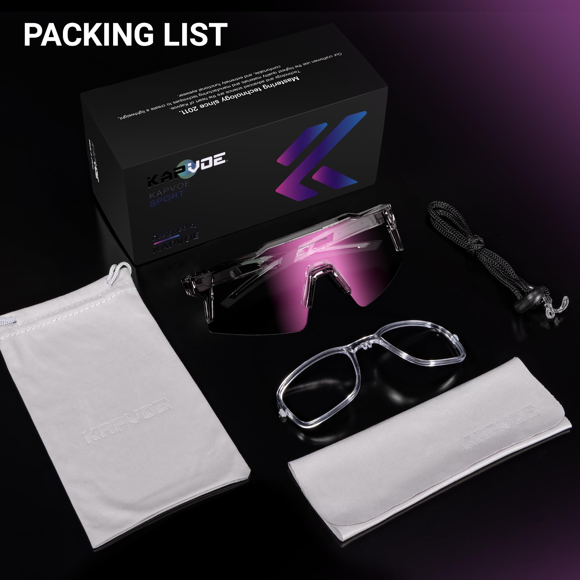 KAPVOE Gafas de ciclismo fotocromáticas UV400 hombre mujer TR90 K9023 | Full Frame Photochromic Technology, Protección UV400, Estructura TR90 y soporte interior integrado