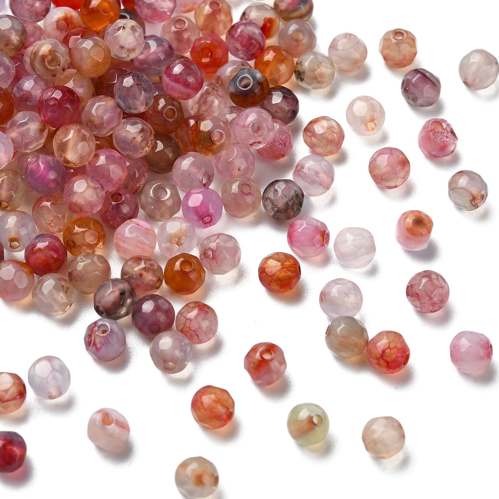 UR URLIFEHALL 200 Pcs Pink Series Natural Agate Beads 4mm Faceted Round Beads Gemstone Loose Beads for Jewellery Making DIY Bracelet Crafts