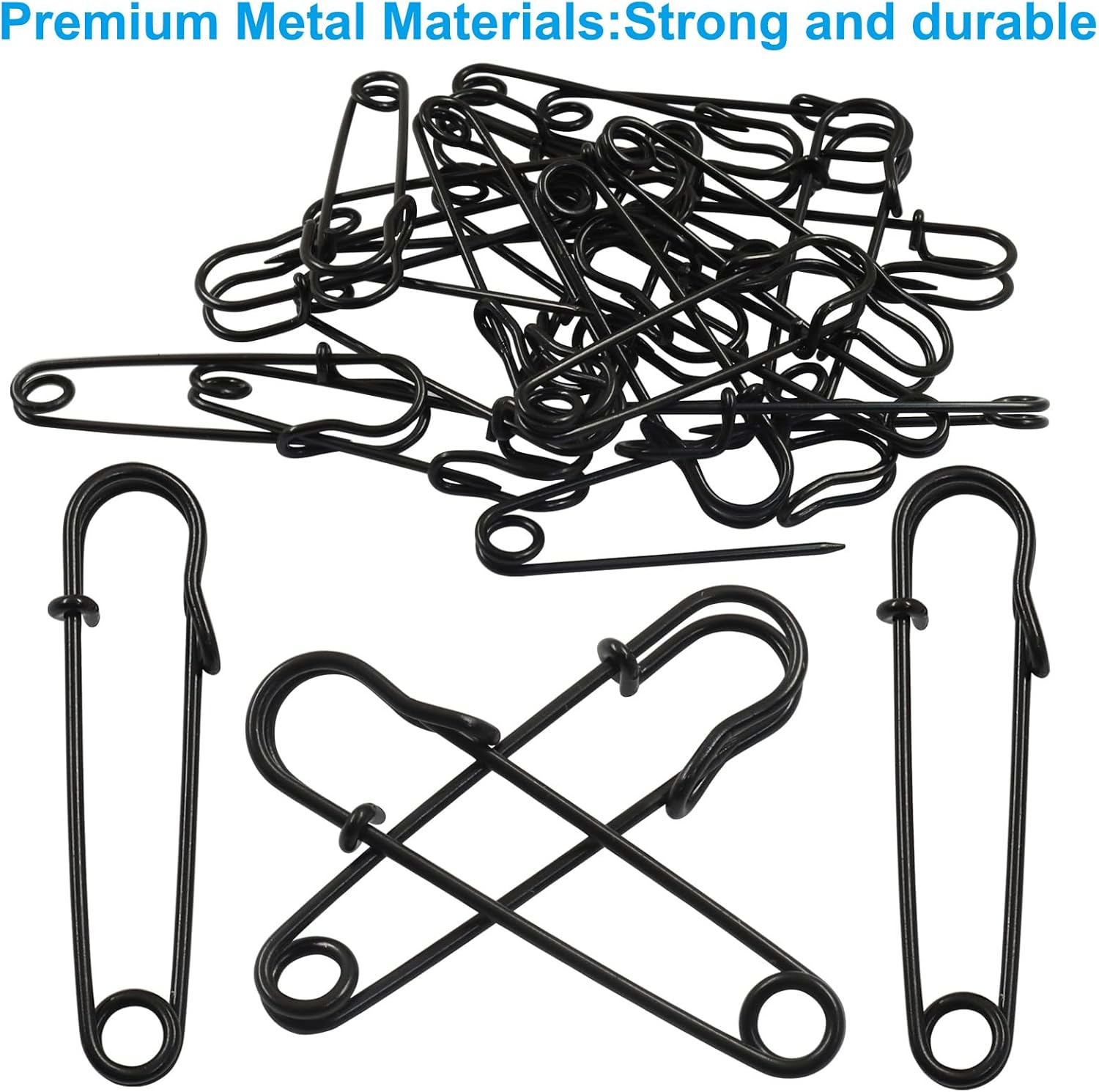 20 Pcs 2" Black Large Safety Pins, Heavy Duty Metal Pins for Blankets, Clothing, Handicrafts, Diapers, and Canvas Crafts