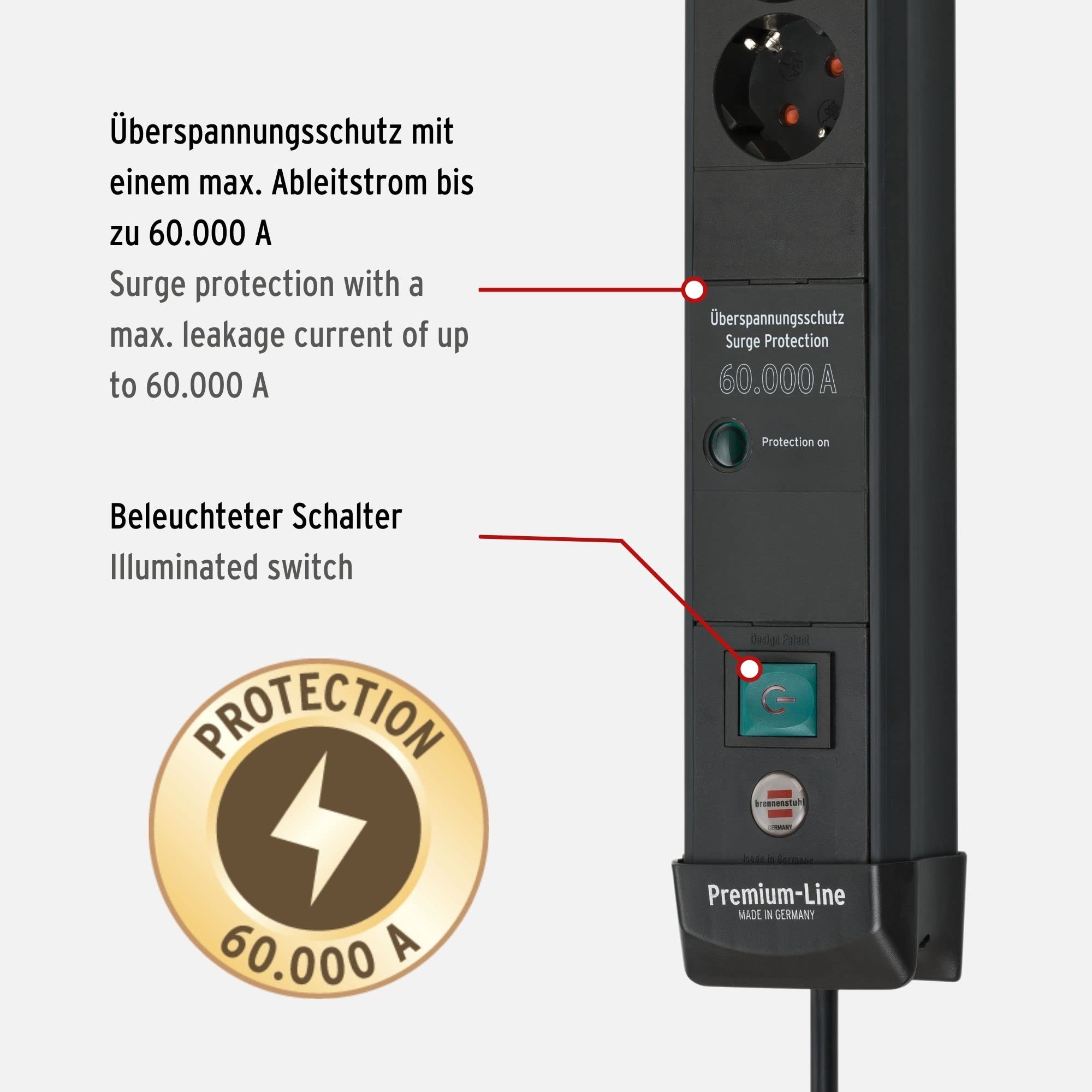Brennenstuhl Premium-Line Steckdosenleiste 4-Fach mit Überspannungsschutz bis zu 60.000 A schwarz & Eco-Line Steckdosenleiste 6-Fach mit Überspannungsschutz anthrazit