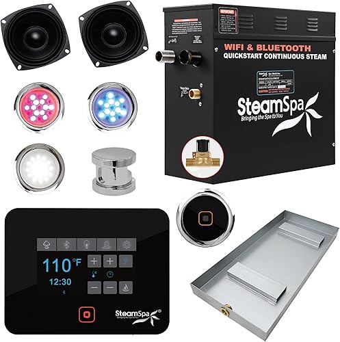 Steam Shower Generator Kit System Polished Chrome Shower Head + Self Drain Combo Enclosure Steamer Sauna Spa Stall Package Touch Screen Wifi