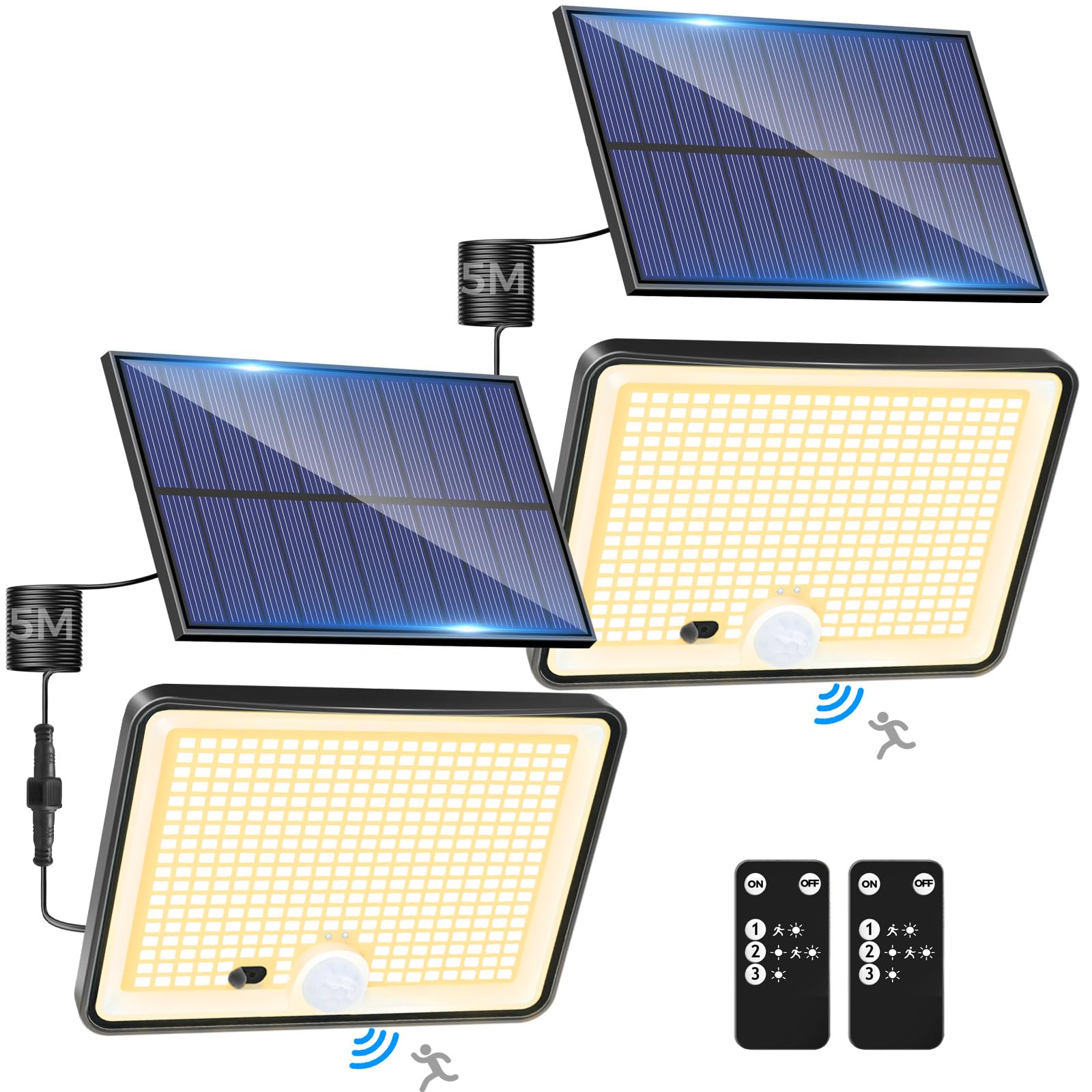 LOTMOS 2 Stück Solarlampen für Außen mit Bewegungsmelder, LED Aussenleuchte Solar IP65 Wasserdicht Solarleuchte 3 Modi Strahler mit Fernbedienung, Solar Lampe Outdoor für Garten Garage Aussen