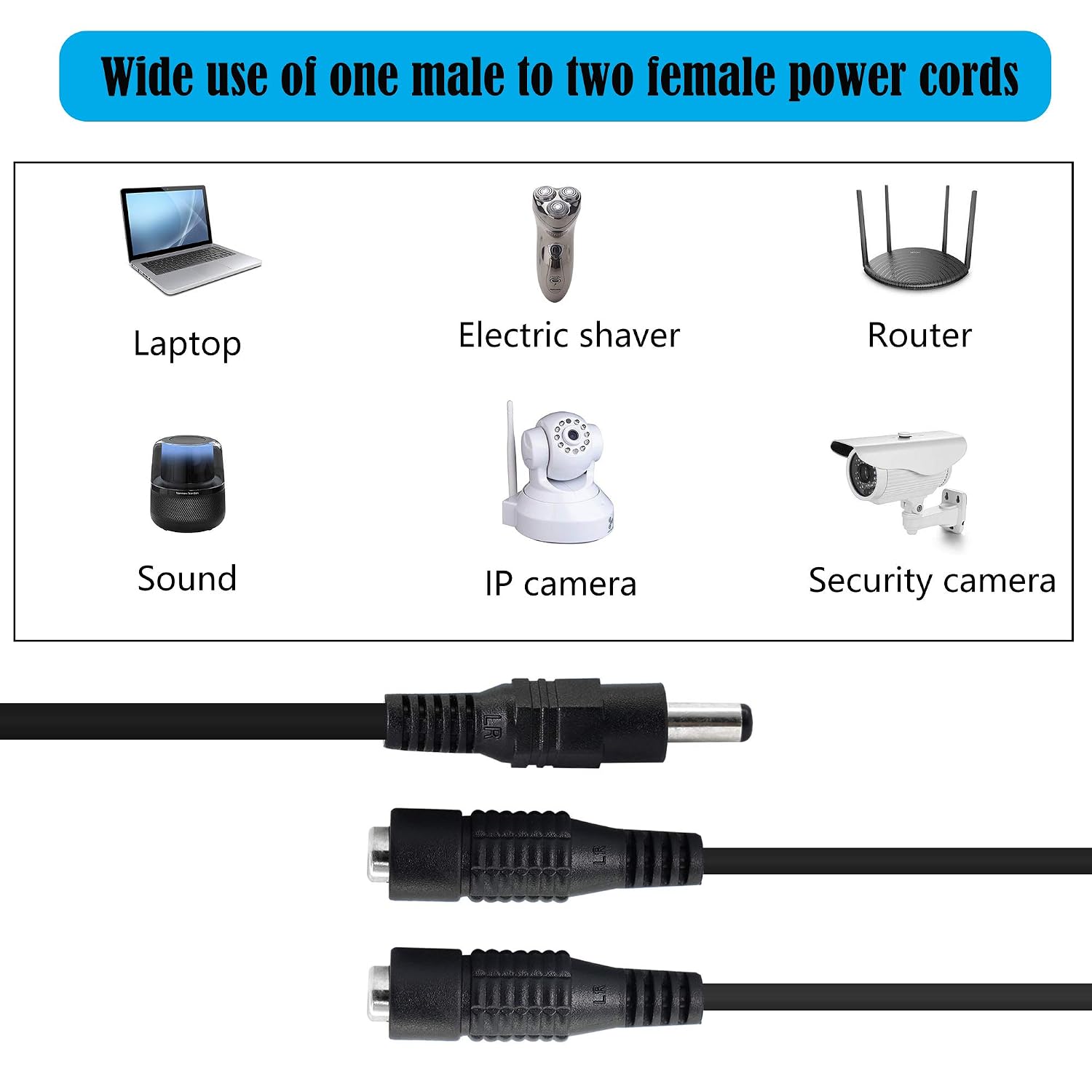 GINTOOYUN DC Y Splitter Cable 1 Male to 2 Female,5.5mm x 2.1mm DC Power Extension Adapter Cable,for CCTV Surveillance Cameras,Surveillance Routers,DVR,and More（2PCS