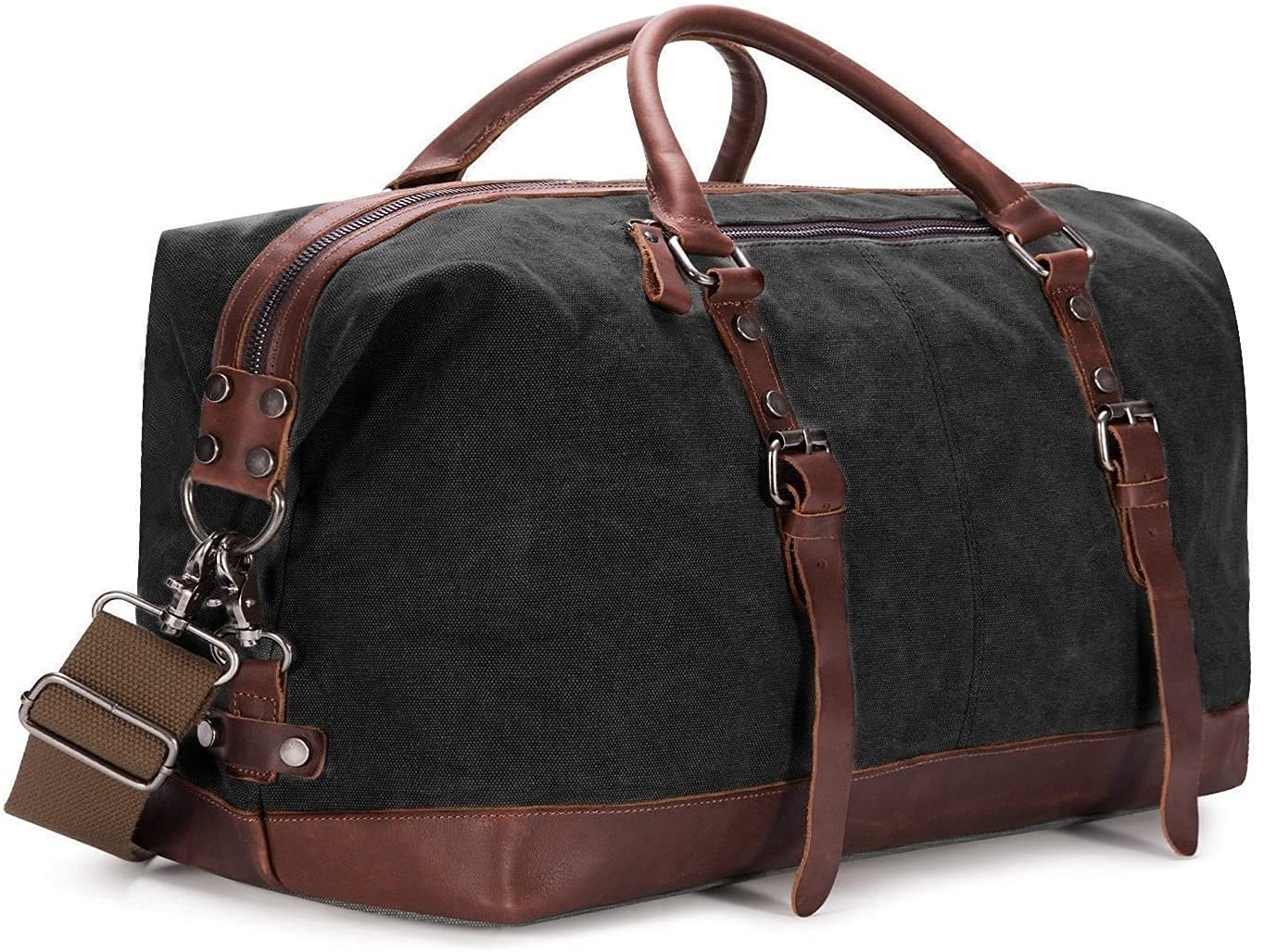 BAOSHA HB-14 Vintage Segeltuch Canvas PU Leder Unisex Handgepäck Reisetasche Sporttasche Weekender Tasche für Kurze Reise am Wochenend Urlaub Arbeitstasche 40 Liter Aktualisiert (Schwarz)