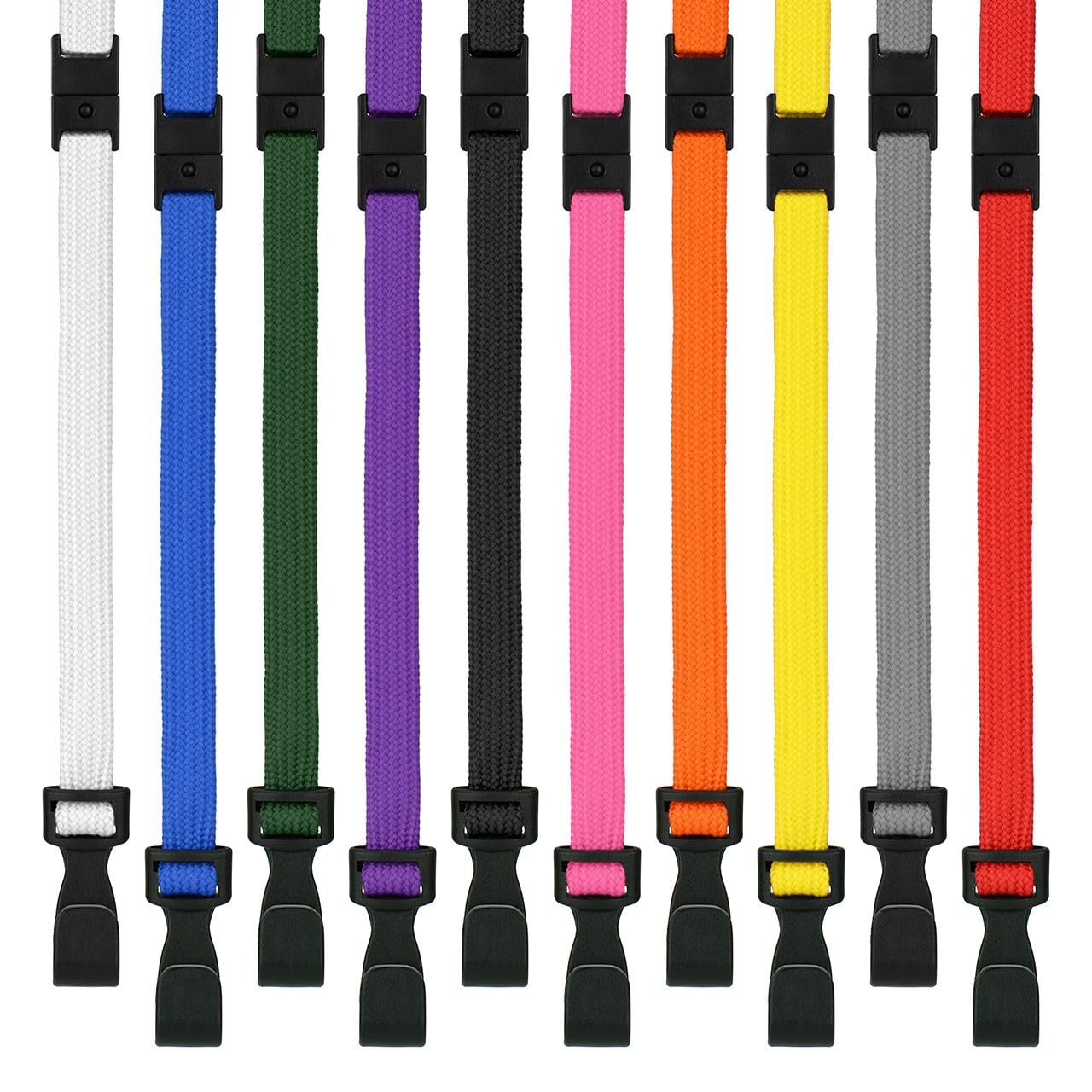 Pack of 100 Purple Breakaway Lanyards with Plastic J-Hook Clips Plain Coloured - By LanyardsTomorrow Neck Strap For Key Name Tag Badge Pass Card Holders Bulk Lanyard ID Supplies