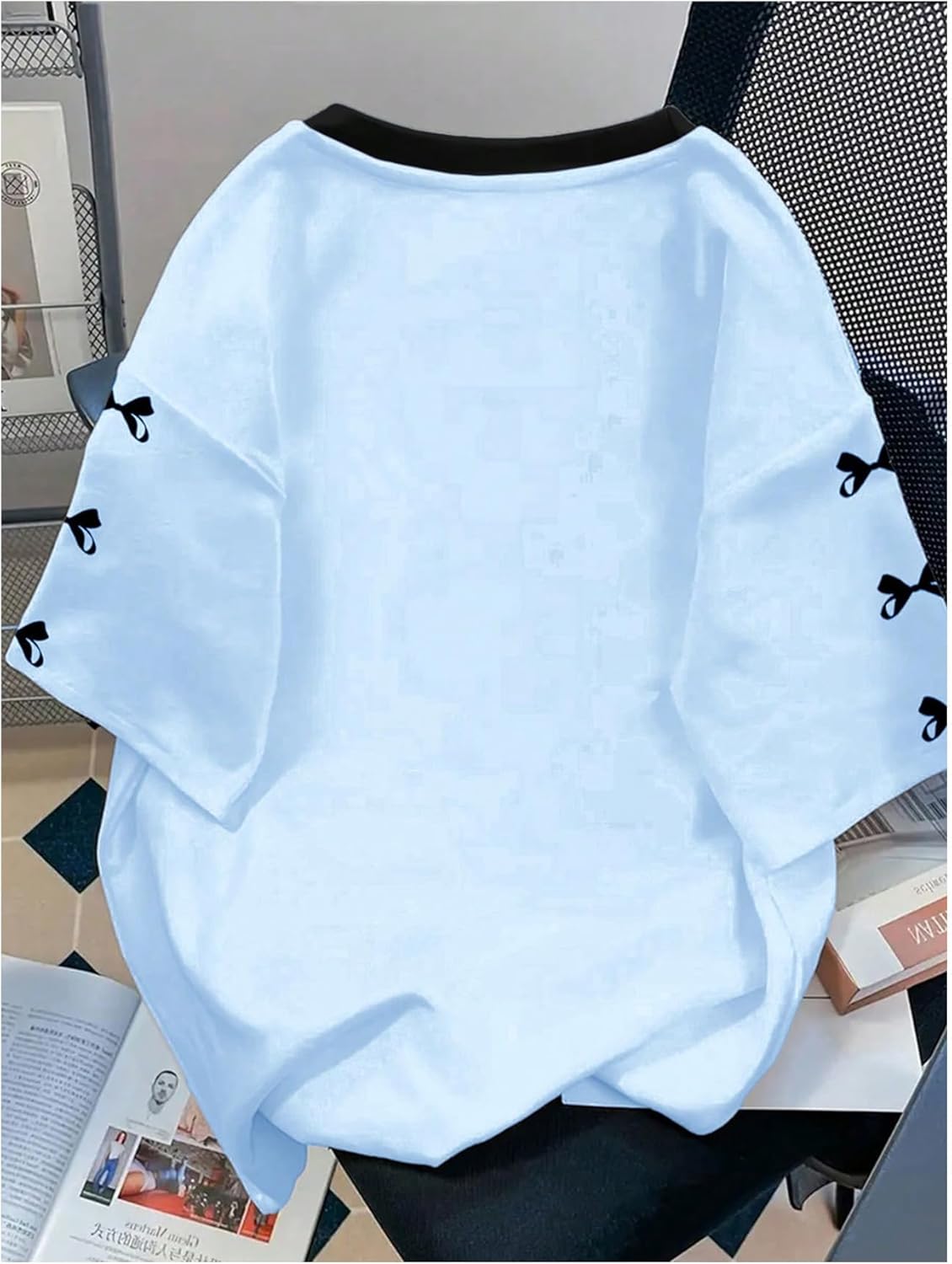 Girl's Oversized Tshirts Number Graphic Jersey Shirts V Neck Short Sleeve Sports Tee Tops Streetwear Light Blue 13Y - Image 3