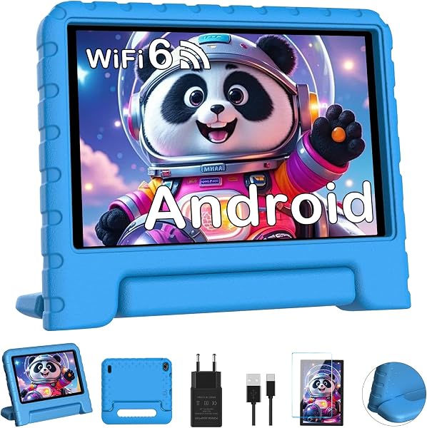 Tablette Android - Écran HD 7 Pouces - 32 Go ROM + 2 Go RAM - Contrôle Parental - WiFi/GPS/BT 5.0-3500 mAh - Coque de Protection Antichoc Inclus - Bleu - 1