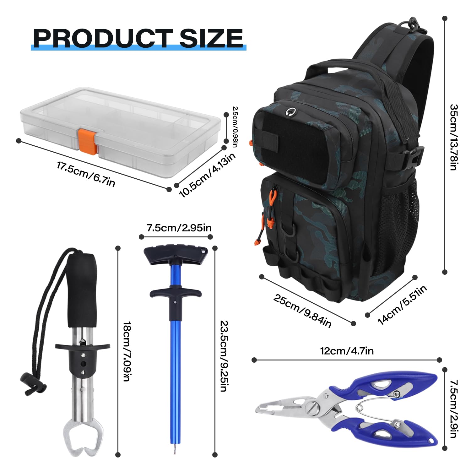 Angelrucksack mit Angelboxen, wasserdichte Angel-Umhängetasche für Angelausrüstung, Fischtasche mit 136-teiligem Angelköder-Set, Fischhakenentferner, Fischlippengreifer, Angelzange, Geschenke für