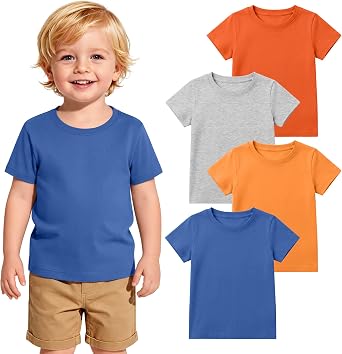 4 Pack Toddler Boys T Shirts Short Sleeve Crew Neck Tees Summer Basic Tops