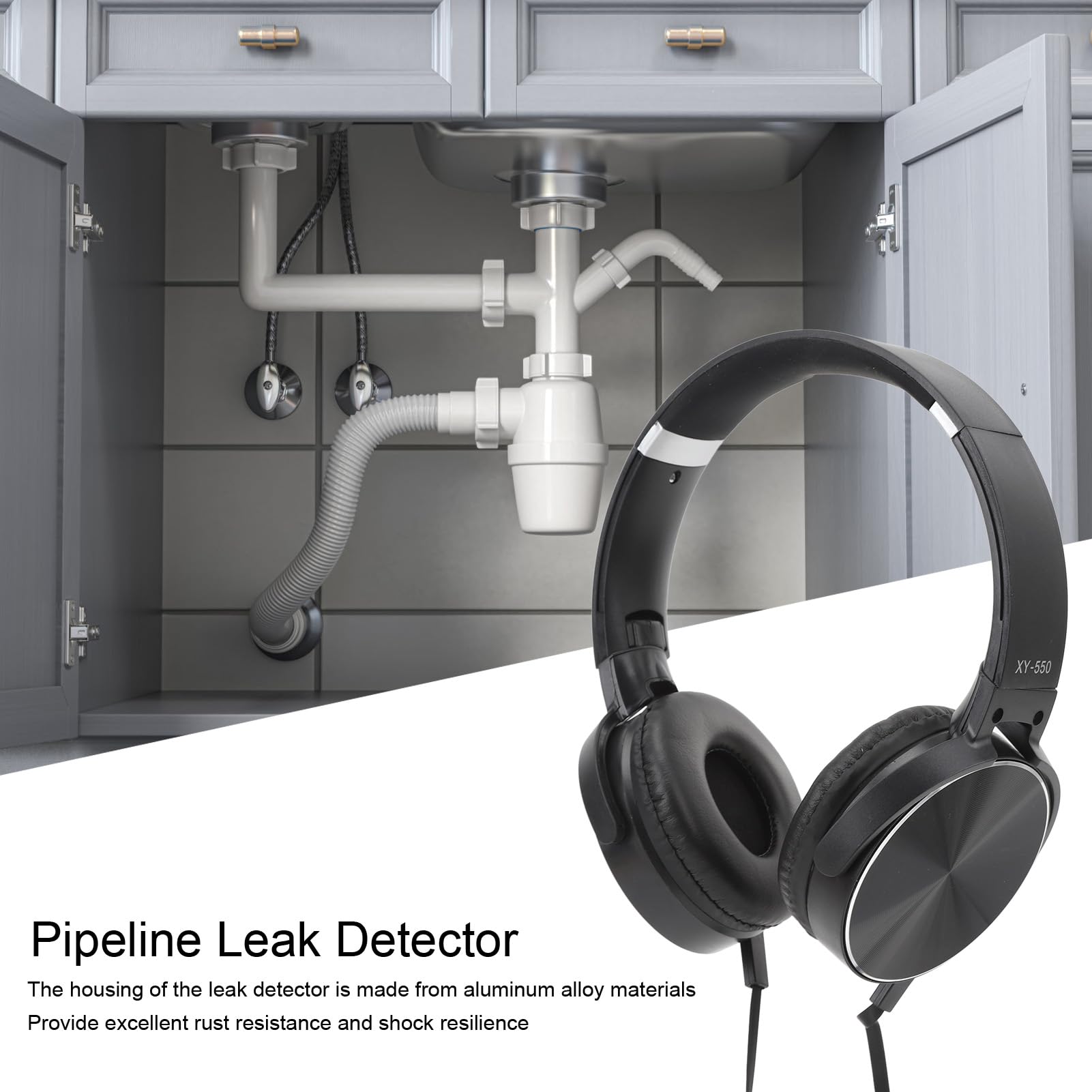 Pipeline Water Leak Detector, Water Pipe Leak Monitor with Sensor, Earphone and Carrying Case, Water Pipe Leakage Monitor for Wall Floor Pipes, Construction Site, Air Conditioner