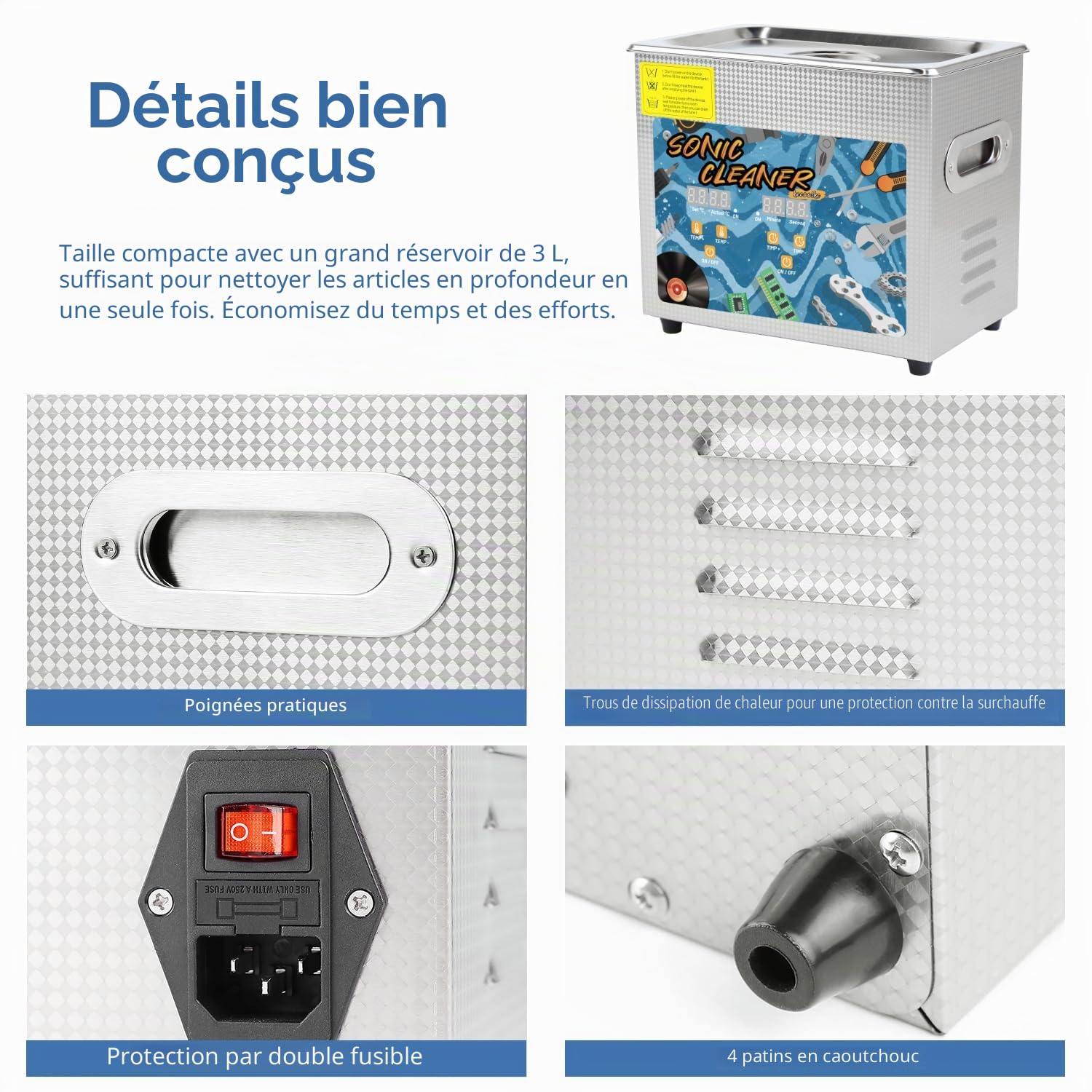 KECOOLKE Nettoyeur A Ultrasons Professionel 3 L,Puissance 120W Chauffage 150W,Inox Ultrasonic Cleaner chauffage à 80 Degrés pour les bijoux,les lab,les équipements Outils et industriels