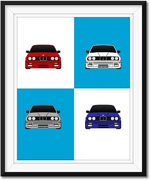 Custom Car Posters Handmade Poster compatible with BMW M3 E30 3 Series on BMW Logo Print Wall Art Decor M Power BMW M Unframed