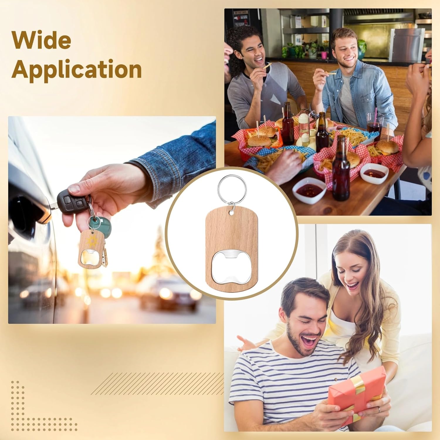 50 PCS Wooden Bottle Opener Keychains, DIY Blank Wood Keychain with Metal Bottle Opener, Mini Pocket Openers for Party Favors, Wedding Supplies, Custom Presents Crafts