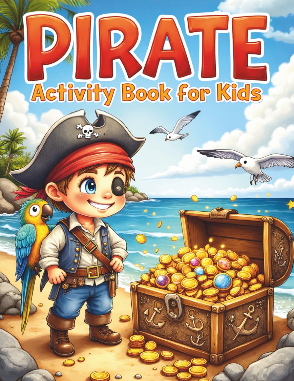 Pirate Activity Book for Kids Ages 4–8: A Fun Pirate Adventure Workbook with Coloring Pages, Dot-to-Dot, Treasure Mazes, Counting, Word Searches, and More