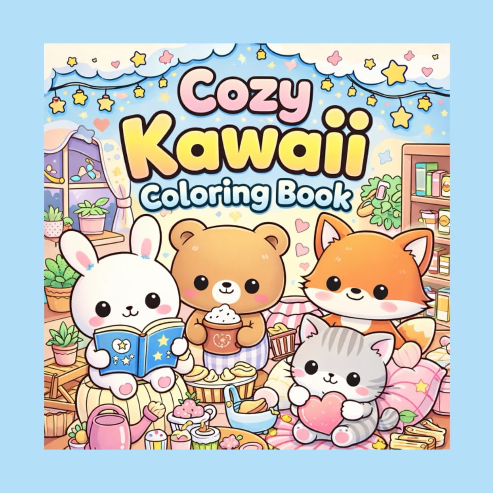 Cozy Kawaii Coloring Book: 49 Cute and Cozy Pages with Adorable Characters – Big Simple Designs for Relaxing Coloring – Single-Sided Pages for Kids, Teens, and Adults