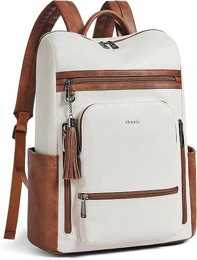 Shrrie Upgraded Large Travel Laptop Backpack Fits 17 inch Laptop,Vegan Leather Computer Backpack for Women and Men Business