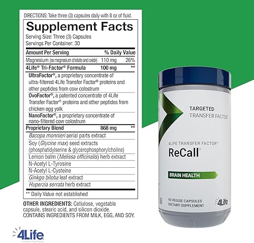 Miniatura 2 de 4Life Transfer Factor Recall - Apoya la salud cerebral, la memoria y el aprendizaje con Ginkgo Biloba, Bacopa Monnieri y Huperzia - 90 cápsulas