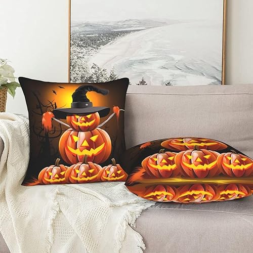 Miniatura 7 de Ouqiuwa Juego de 2 fundas de almohada divertidas de calabazas de 20 x 20 pulgadas, cuadradas, decorativas, para noche de Halloween, para el hogar,