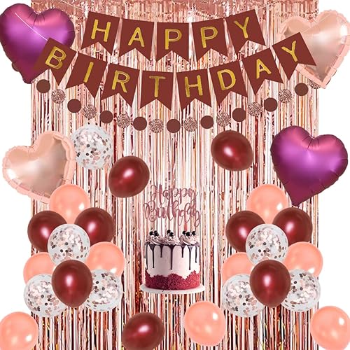 Miniatura 1 de Kit de globos de oro rosa burdeos, 30, 40, 50, 60, decoraciones de fiesta de cumpleaños para mujeres y niñas, globos de papel de aluminio de