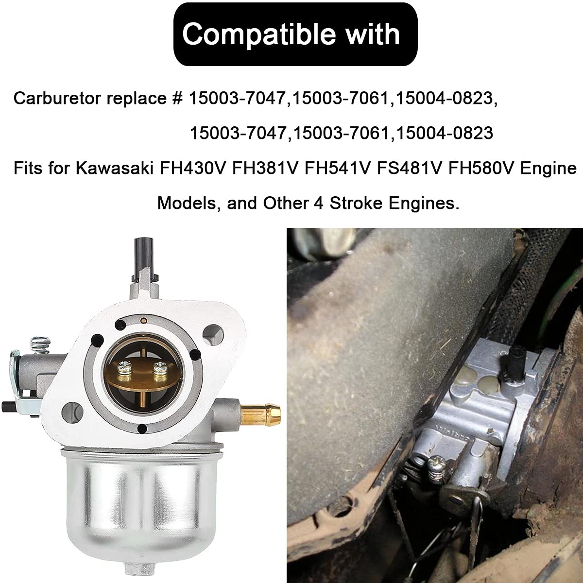 ZAMDOE 15003-7061 Carburador de Repuesto para Kawasaki FH430V FH381V FH541V FS481V Motor, reemplaza # 15003-7047 15004-7057 15003-7107 15003-7054 Carburador, con Junta y Filtro de Combustible